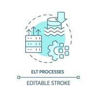 ELT processes turquoise concept icon. Extract, load and transform. Architecture abstract idea thin line illustration. Isolated outline drawing. Editable stroke vector