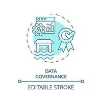 Data governance turquoise concept icon. Regulation and control. Data lakehouse abstract idea thin line illustration. Isolated outline drawing. Editable stroke vector