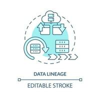 Data lineage turquoise concept icon. Information flow record. Data lake key concept abstract idea thin line illustration. Isolated outline drawing. Editable stroke vector