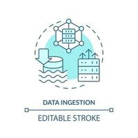 Data ingestion turquoise concept icon. Information transportation. Data lake abstract idea thin line illustration. Isolated outline drawing. Editable stroke vector