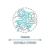 Tokens turquoise concept icon. Rewards for active network users. DAO element abstract idea thin line illustration. Isolated outline drawing. Editable stroke vector
