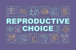 Reproductive choice word concepts dark purple banner. Women empowerment. Infographics with editable icons on color background. Isolated typography. Vector illustration with text