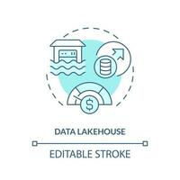 Data lakehouse turquoise concept icon. Lake, warehouse combination. Data repository abstract idea thin line illustration. Isolated outline drawing. Editable stroke vector