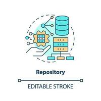 repositorio concepto icono. base de datos de código cambios. fuente controlar estrategia resumen idea Delgado línea ilustración. aislado contorno dibujo. editable carrera vector