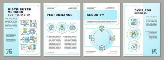 Distributed version control system blue gradient brochure template. Leaflet design with linear icons. 4 vector layouts for presentation, annual reports