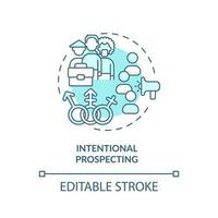 Intentional prospecting turquoise concept icon. Diversifying pipeline of candidate abstract idea thin line illustration. Isolated outline drawing. Editable stroke vector
