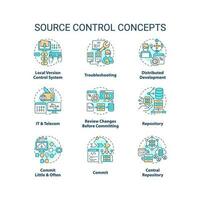 Source control concept icons set. Tracking and managing changes to code idea thin line color illustrations. Isolated symbols. Editable stroke vector