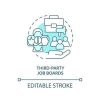 Third party job boards turquoise concept icon. Diversifying pipeline of candidate abstract idea thin line illustration. Isolated outline drawing. Editable stroke vector