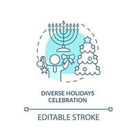 Diverse holidays celebration turquoise concept icon. DEI initiative for workplace abstract idea thin line illustration. Isolated outline drawing. Editable stroke vector