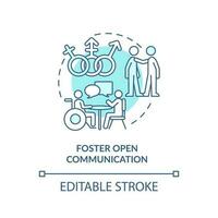 Foster open communication turquoise concept icon. Making DEI efforts efficiency abstract idea thin line illustration. Isolated outline drawing. Editable stroke vector