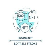 Buying NFT turquoise concept icon. Unique virtual art market. DAO usage purpose abstract idea thin line illustration. Isolated outline drawing. Editable stroke vector