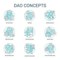 Decentralized autonomous organizations turquoise concept icons set. Digital network idea thin line color illustrations. Isolated symbols. Editable stroke vector