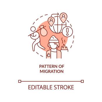 Pattern of migration red concept icon. Key reason of contemporary slavery abstract idea thin line illustration. Isolated outline drawing. Editable stroke vector