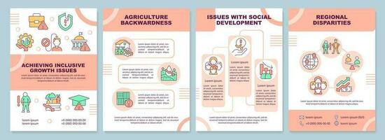 Achieving inclusive growth issues brochure template. Leaflet design with linear icons. Editable 4 vector layouts for presentation, annual reports