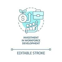 Investment in workforce development turquoise concept icon. Good job practice abstract idea thin line illustration. Isolated outline drawing. Editable stroke vector