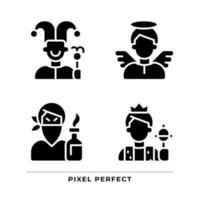 Literature archetypes black glyph icons set on white space. Personality traits. Psychoanalytic theory. Powerful characters. Silhouette symbols. Solid pictogram pack. Vector isolated illustration