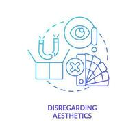 Disregarding aesthetics blue gradient concept icon. Frequent brand mistake to avoid. Finding new clients abstract idea thin line illustration. Isolated outline drawing vector