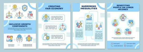 Inclusive growth components brochure template. Fair economy. Leaflet design with linear icons. Editable 4 vector layouts for presentation, annual reports