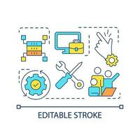 Computer service concept icon. Solve hardware issue. Set up software. Repair equipment. Adjustment abstract idea thin line illustration. Isolated outline drawing. Editable stroke vector