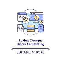 Review changes before committing concept icon. Source code management best practice abstract idea thin line illustration. Isolated outline drawing. Editable stroke vector