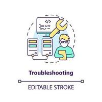 Troubleshooting concept icon. Know and fix code problems. Version control benefit abstract idea thin line illustration. Isolated outline drawing. Editable stroke vector