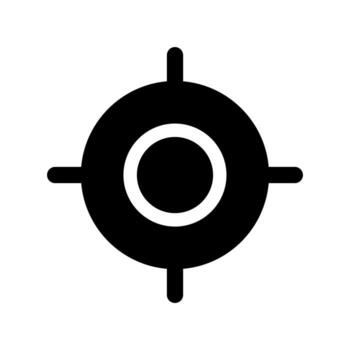 Target black glyph ui icon. Focus on chosen goal. Adjusting objective. Marketing. User interface design. Silhouette symbol on white space. Solid pictogram for web, mobile. Isolated vector illustration
