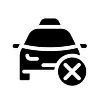 Rejected taxi order black glyph ui icon. Restricted access to transport. User interface design. Silhouette symbol on white space. Solid pictogram for web, mobile. Isolated vector illustration