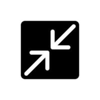 Screen minimizing black glyph ui icon. Multimedia player. Digital technology. User interface design. Silhouette symbol on white space. Solid pictogram for web, mobile. Isolated vector illustration