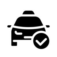 aprobado Taxi orden negro glifo ui icono. coche llegando notificación. usuario interfaz diseño. silueta símbolo en blanco espacio. sólido pictograma para web, móvil. aislado vector ilustración