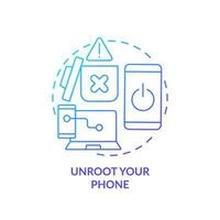 Unroot your phone blue gradient concept icon. Smartphone safety. Devices security. Remove hacker abstract idea thin line illustration. Isolated outline drawing vector