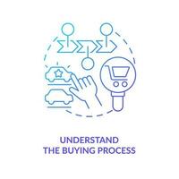 Understand buying process blue gradient concept icon. Brand promotion. Getting clients for business abstract idea thin line illustration. Isolated outline drawing vector