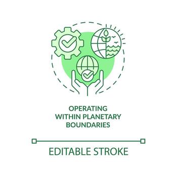 Operating within planetary boundaries green concept icon. Element of inclusive growth abstract idea thin line illustration. Isolated outline drawing. Editable stroke vector