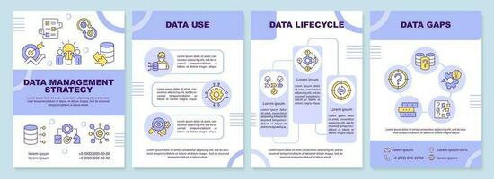 Data management strategy purple brochure template. Types. Leaflet design with linear icons. Editable 4 vector layouts for presentation, annual reports