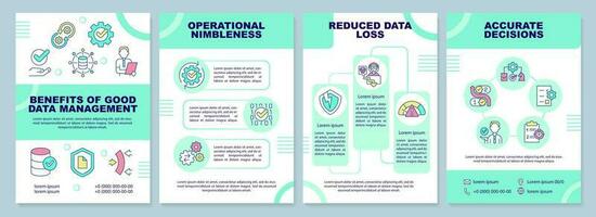 Benefits of good data management mint brochure template. Leaflet design with linear icons. Editable 4 vector layouts for presentation, annual reports