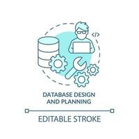 Database design and planning turquoise concept icon. Information storage master abstract idea thin line illustration. Isolated outline drawing. Editable stroke vector