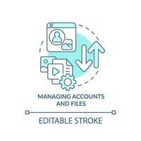Managing accounts and files turquoise concept icon. Company records abstract idea thin line illustration. Isolated outline drawing. Editable stroke vector