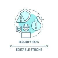 Security risks turquoise concept icon. Strong data management system abstract idea thin line illustration. Isolated outline drawing. Editable stroke vector