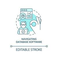 Navigating database software turquoise concept icon. Information management abstract idea thin line illustration. Isolated outline drawing. Editable stroke vector