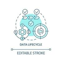 Data lifecycle turquoise concept icon. Information technology. Usage process abstract idea thin line illustration. Isolated outline drawing. Editable stroke vector