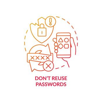 Do not use same passwords red gradient concept icon. Unsafety login data. Prevent leaked information abstract idea thin line illustration. Isolated outline drawing vector