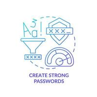 Create strong password blue gradient concept icon. Login data safety. Reliable lock. Digital security abstract idea thin line illustration. Isolated outline drawing vector