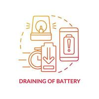 Draining of battery red gradient concept icon. Discharging phone reason. Device issue. Hacking attack abstract idea thin line illustration. Isolated outline drawing vector