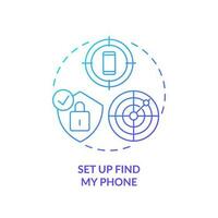 Set up find my phone blue gradient concept icon. Pinpoint lost device. Smartphone security. Personal security abstract idea thin line illustration. Isolated outline drawing vector