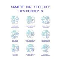 Smartphone security tips blue gradient concept icons set. Mobile phone protection. Cybersecurity idea thin line color illustrations. Isolated symbols vector