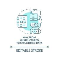 Way from unstructured to structured data turquoise concept icon. Digital optimization abstract idea thin line illustration. Isolated outline drawing. Editable stroke vector