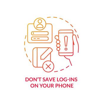 hacer no salvar inicios de sesión en tu teléfono rojo degradado concepto icono. de confianza contraseña almacenamiento. fuga personal datos resumen idea Delgado línea ilustración. aislado contorno dibujo vector