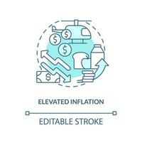 Elevated inflation turquoise concept icon. Concern for investors. Stock market trend abstract idea thin line illustration. Isolated outline drawing. Editable stroke vector