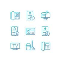 Services and bills pixel perfect gradient linear vector icons set. Water, gas and electricity payment. Thin line contour symbol designs bundle. Isolated outline illustrations collection