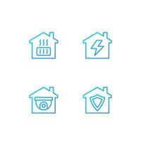 Domestic services pixel perfect gradient linear vector icons set. Heating system. Electricity supply. Security. Thin line contour symbol designs bundle. Isolated outline illustrations collection