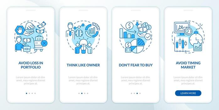 exitoso inversión reglas azul inducción móvil aplicación pantalla. recorrido 4 4 pasos editable gráfico instrucciones con lineal conceptos. ui, ux, gui modelo vector
